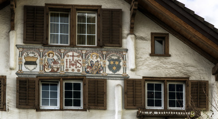 Obraz premium Detail of old house in Flums, Swiss Alps