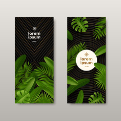 Tropical leaves banners with place for text or message. Vector illustration. Design for flyer, voucher, coupon or brochure.
