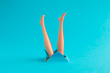 Diving comic creative abstract summer vacation concept.
