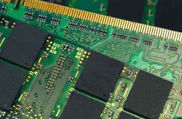 close up on integrated circuit chips on the board