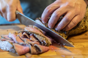 Cutting a fresh meat loaf