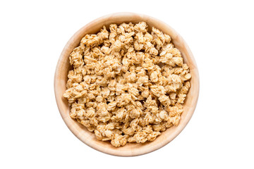 Close up top view granola in the bowl on isolated with clipping path.