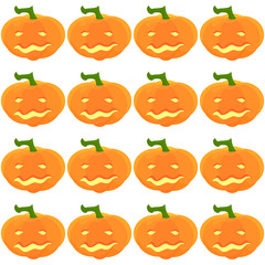 Halloween Pattern with pumpkins and faces. Seamless pattern of pumpkins for the holiday of Halloween from simple shapes and contours.