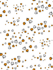 Pattern on a theme of a halloween with small pumpkins scattered in a disagreement. Seamless pattern of pumpkins for the holiday of Halloween from simple shapes and contours,