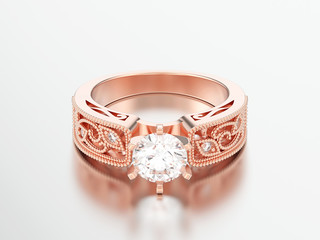 3D illustration rose gold engagement wedding decorative ornament diamond ring