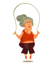 Happy smiling old woman grandma doing exercise workout fitness. Active healthy lifestyle retirement cartoon flat isolated illustration