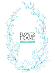 Wreath Magnolia flower drawing and sketch with black and white line-art.