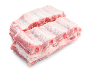 Raw ribs on white background
