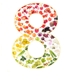 Numeral made from fruits and vegetables, isolated