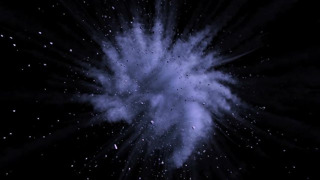 Animation of a blue explosion of a powder.
