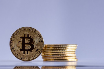 Stack of Bitcoins on white background