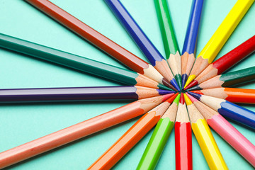 Naklejka premium Collection of pencils on table. Color palette