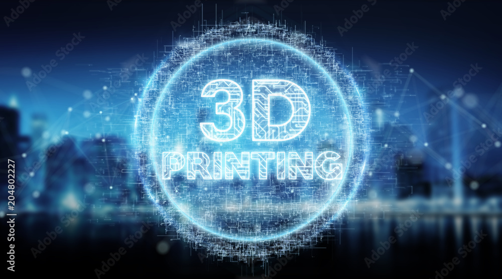 Poster 3d printing digital text hologram background 3d rendering