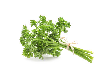 Bunch of fresh green parsley on white background