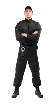 Male Security Guard In Uniform On White Background