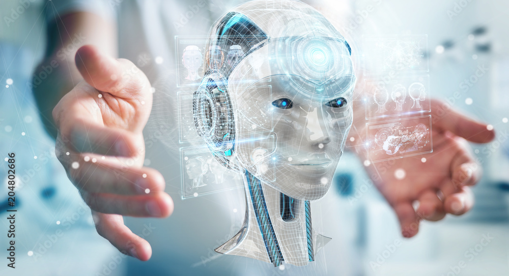 Fototapete businessman using digital artificial intelligence interface 3d rendering
