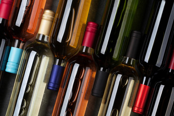 Red, pink and white wine bottles