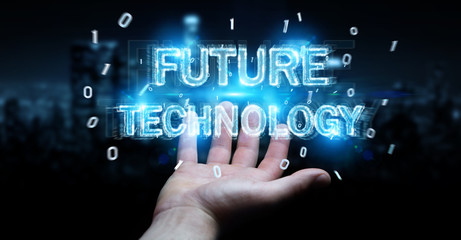 Businessman using future technology text interface 3D rendering