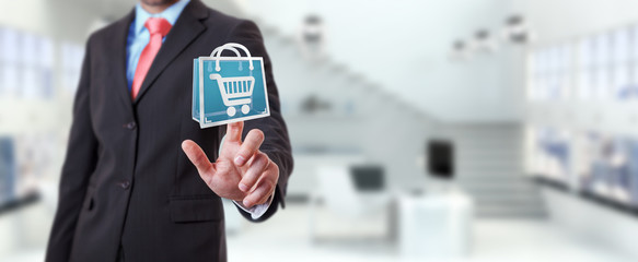 Businessman using digital shopping icons 3D rendering