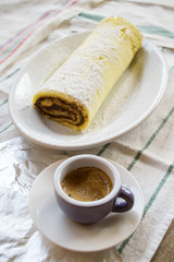 Swiss roll with chocolate filling and espresso