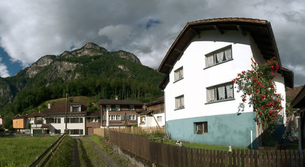 Fototapeta na wymiar Berschis, Swiss village near Walenstadt