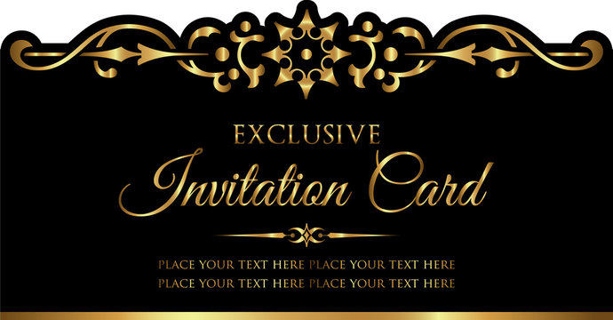 Invitation card luxury design - black and gold vintage style