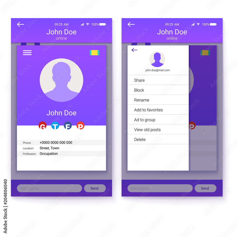 Poster ui of mobile app, gui design for responsive business website or applications. page of profile and si