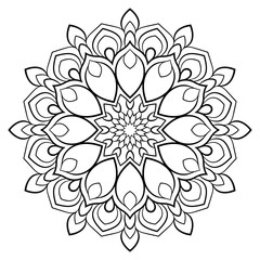 Contour mandala for color book. Monochrome illustration. Symmetrical pattern in a circle. A beautiful image for scrapbook. The template for printing on fabric. Picture for meditation and relaxation.