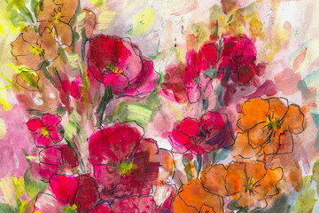 Fototapeta na wymiar texture oil painting flowers, painting vivid flowers, flora
