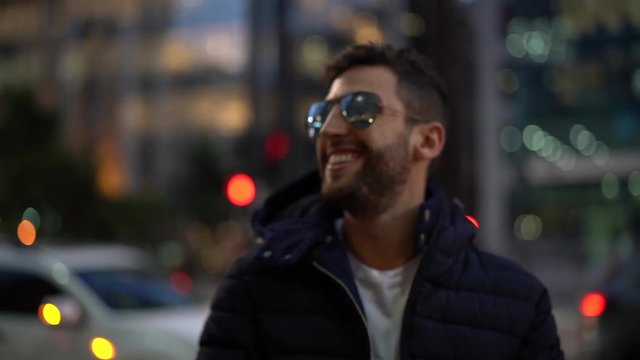 Young Traveler Portrait at Night on City