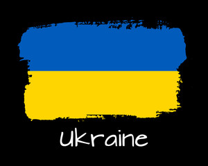 Vector Illustration. Hand draw Ukraine flag. National Ukraine banner for design on black background