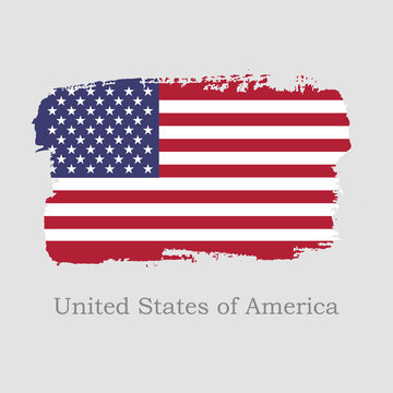 Vector Illustration. Hand draw USA flag. National United States of America banner for design on grey background