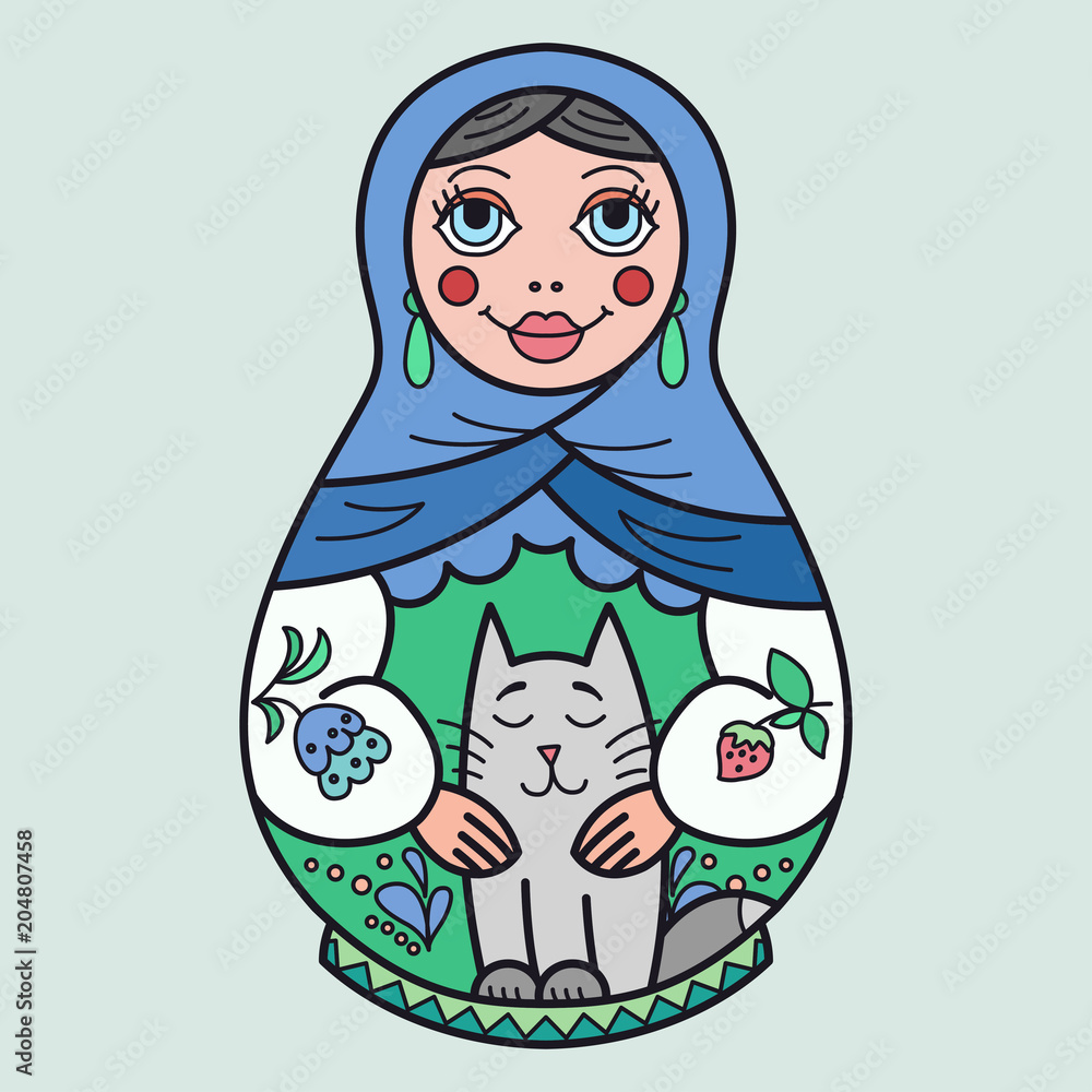 Wall mural Russian traditional nested doll (matryoshka). Symbol of Russia. Template for style design.  