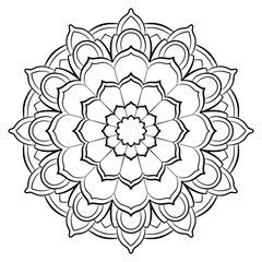 Contour mandala for color book. Monochrome illustration. Symmetrical pattern in a circle. A beautiful image for scrapbook. The template for printing on fabric. Picture for meditation and relaxation.