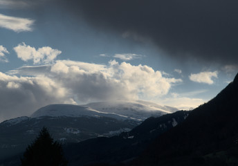 Naklejka na ściany i meble Alpine storm; dramatic weather seen from Rüthi SG