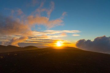 Sunset landscape in the heights of the Antillanca Volcano, in Puyehue. South of Chile