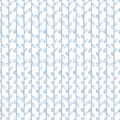 Botanical tender ornamental seamless pattern. Hand drawn doodle bohemian branch decor on white background. Blue kitsch pattern for your design.