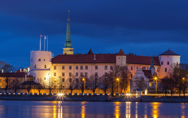 Panorama of the night Riga, Latvia