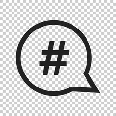 Hashtag vector icon in flat style. Social media marketing illustration on isolated transparent background. Hashtag network concept.