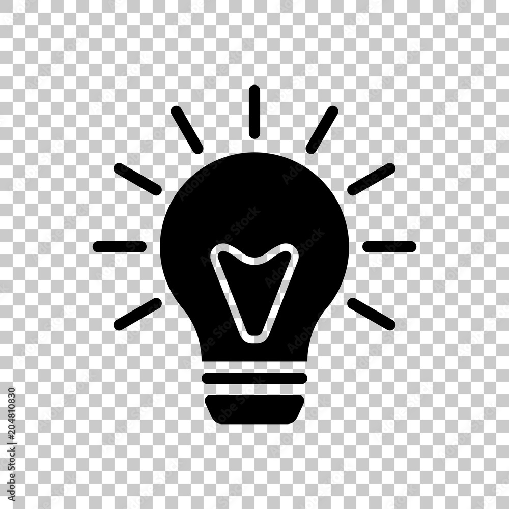 Poster old bulb with light. simple single icon. on transparent background.