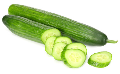 fresh cucumber slices isolated on white background