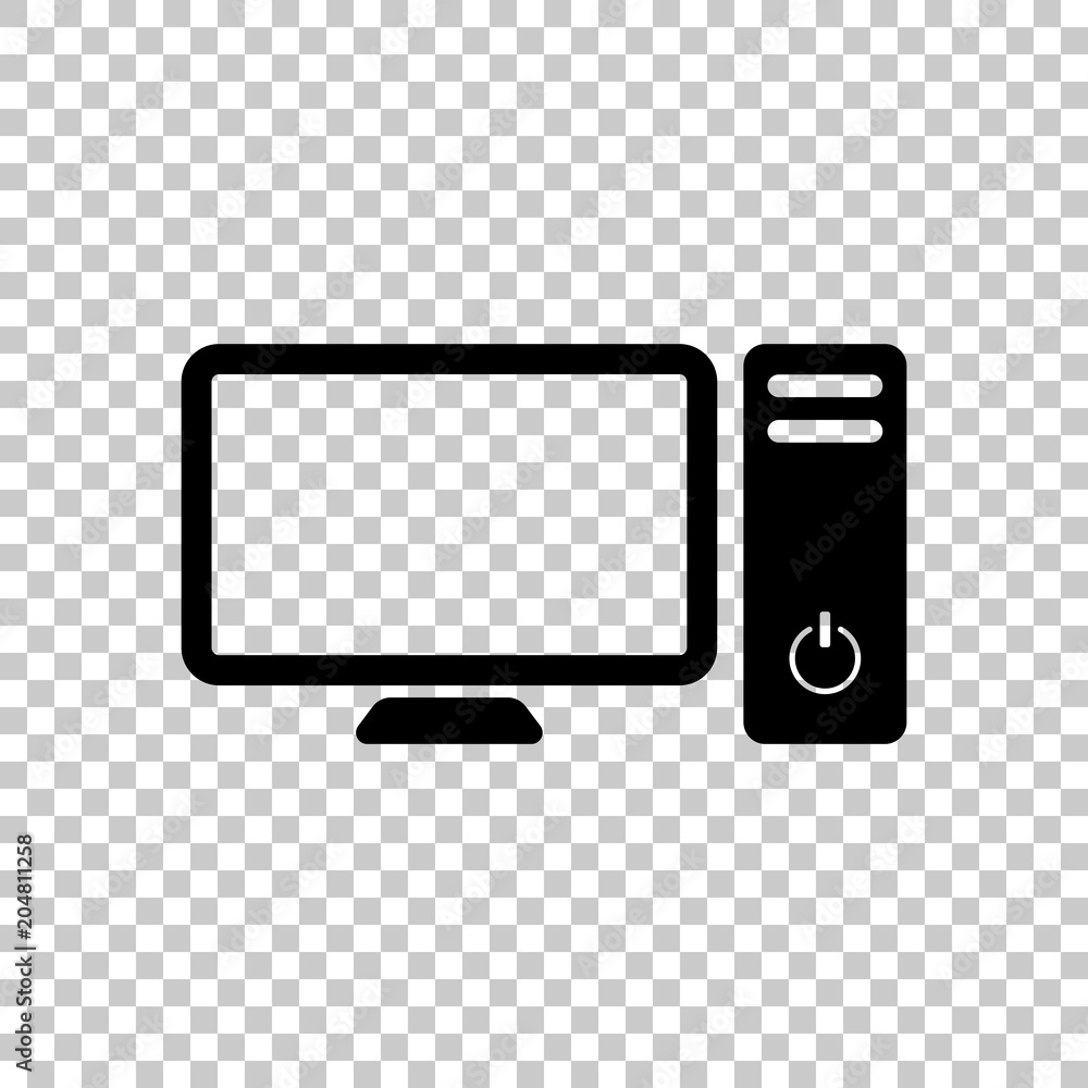 Poster personal computer, pc. system unit and monitor. on transparent background.