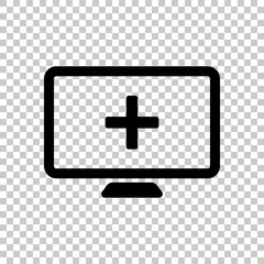 computer and medical cross, medical site. simple icon. On transparent background.