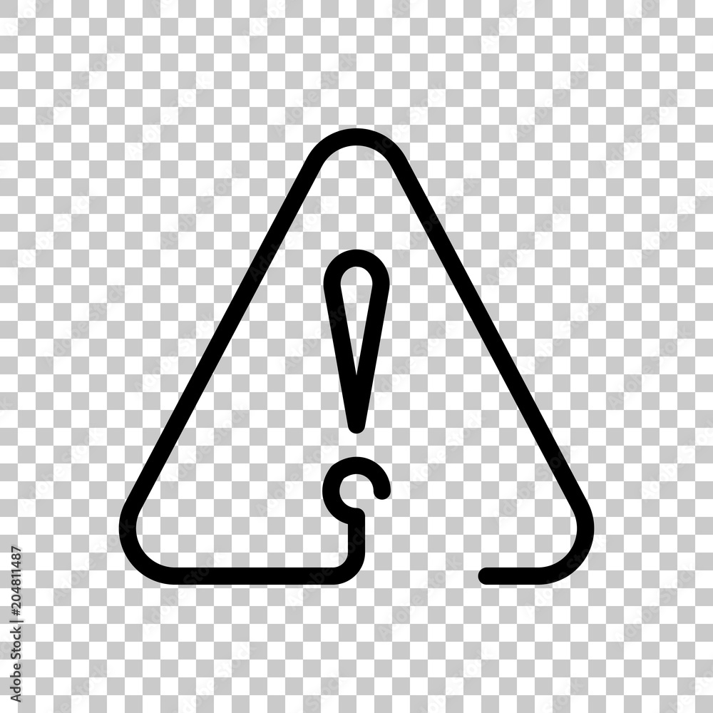 Poster exclamation mark in warning triangle. linear symbol with thin outline. one line style. simple icon. 