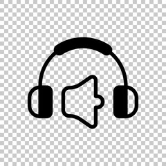 Headphones and volume level. Mute volume level. Simple icon. On transparent background.