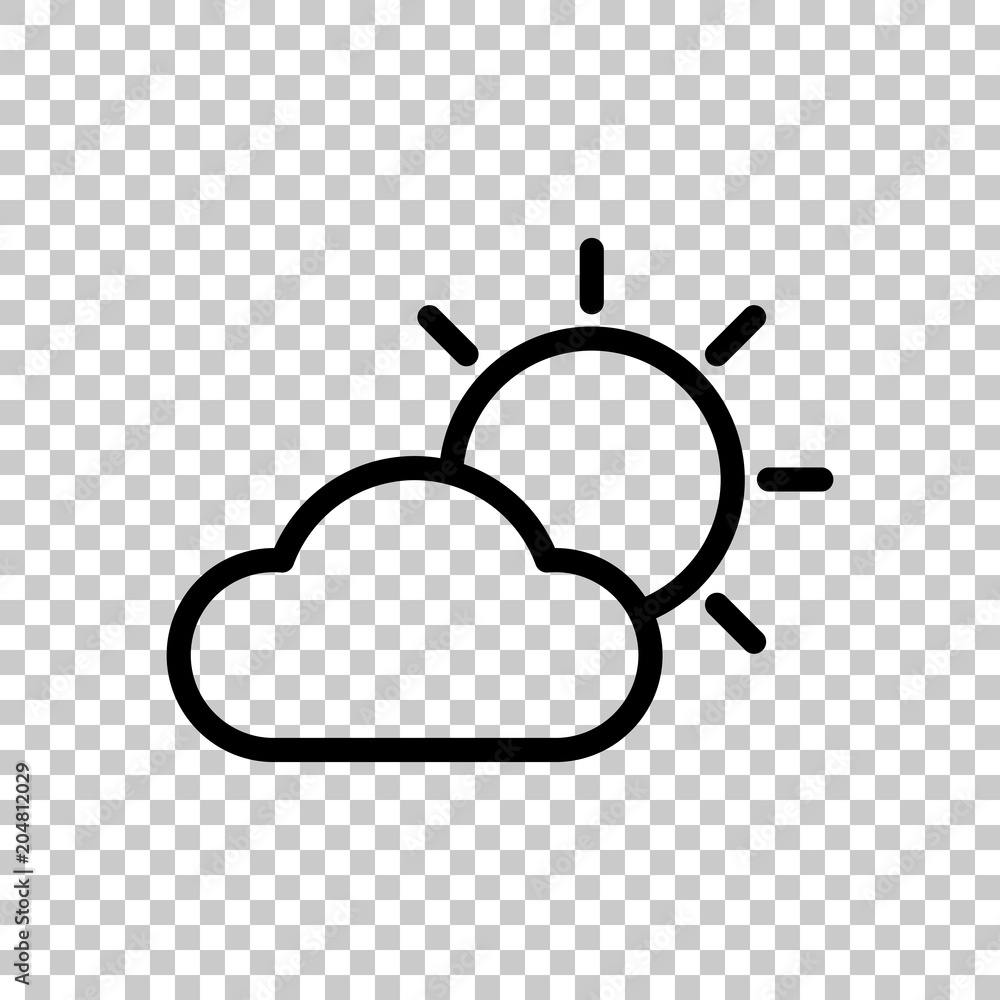 Poster sun and cloud. weather symbol. linear icon with thin outline. on transparent background.