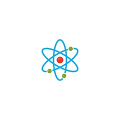 Vector illustration. Atom icon. Proton and electron and orbits. Colour icon. Science icon.