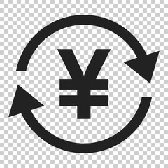Yen, yuan money currency vector icon in flat style. Yen coin symbol illustration on isolated transparent background. Asia money business concept.