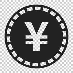 Yen, yuan money currency vector icon in flat style. Yen coin symbol illustration on isolated transparent background. Asia money business concept.