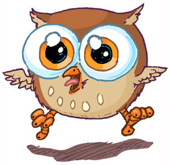 Cute Vector Cartoon Owl Mascot Jumping and Hooting